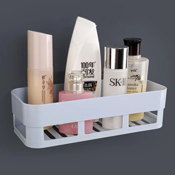 

Home Bathroom Wall Mounted Hook Hanger Shampoo Perfume Rectangle Storage Holder Trays Shelves Kitchen Organizer Shelf Rack