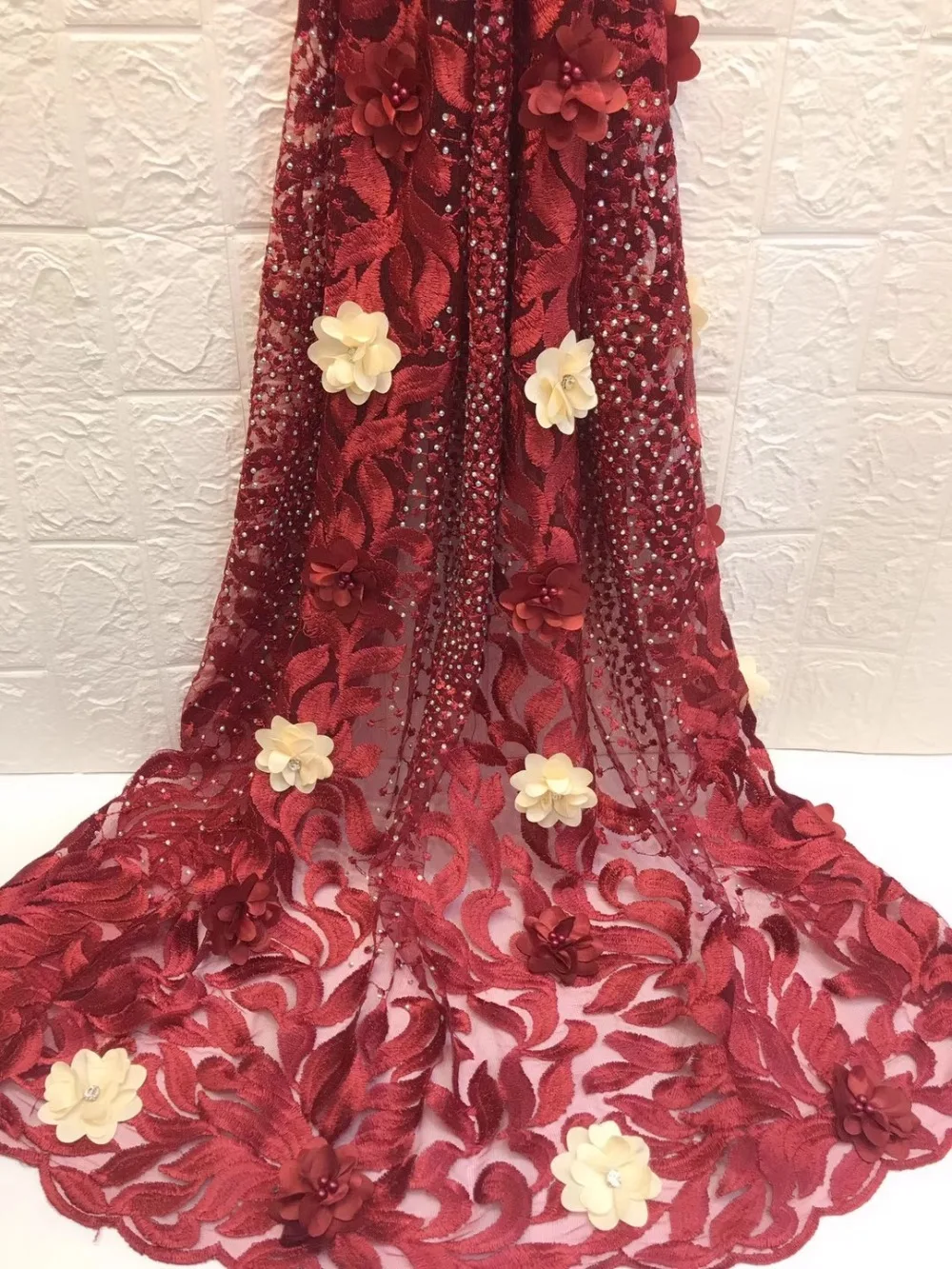

French Lace Fabrics High Quality African tulle Lace With Beads Nigerian Tulle Mesh Wedding Dress For Dress