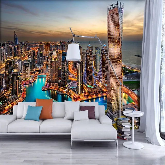Wallpaper For Living Room Dubai Night Bright Lights Harbour Wallpaper For Living Room Dubai Night Bright Lights Harbour Restaurant Cafe Wall Covering Paper Home