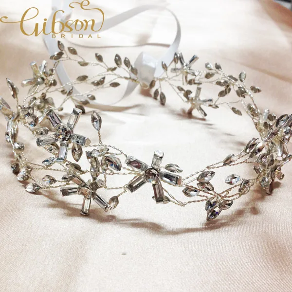 

Free Shipping Quality Handmade Bridal Headpiece Crystal Design Ribbon Headband Wedding Accessories