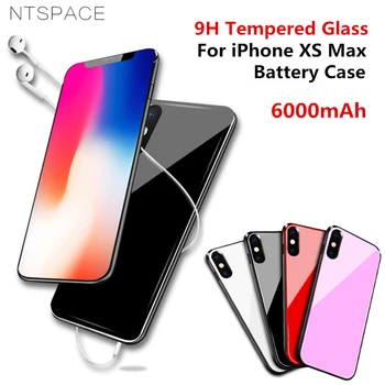

NTSPACE Ultra Thin Powerbank Battery Charger Cases For iPhone XS Max Power Bank Charging Case 9H Tempered Glass External Battery