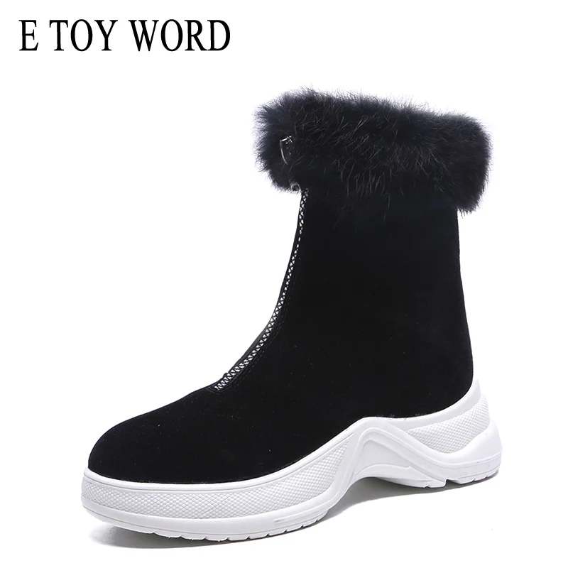 E TOY WORD/осенне-зимние ботинки, женская обувь, женские ботинки до середины икры на молнии спереди, Кожаные Ботинки martin на толстой подошве