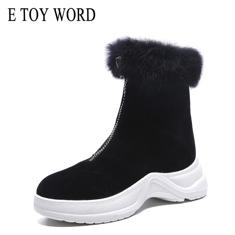 

E TOY WORD Winter Boots Women Shoes Platform Female Snow Ankle Boots Suede Flat Shoes Bota Feminina 2019 Black Zip Booties