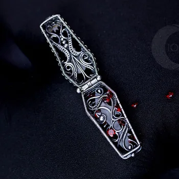 

Handmade Necklace S99 Dracula Pendant Necklace Tomb of Dracula Vampire Coffin Necklace with Red Pomegranate Gift Jewelry