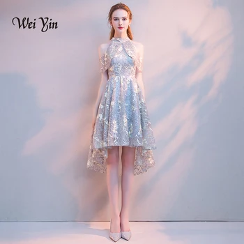 

weiyin Robe De Soiree 2019 New The Banquet High Neck Sleeveless Front Short Back Long Party Prom Lace Evening Dresses WY844