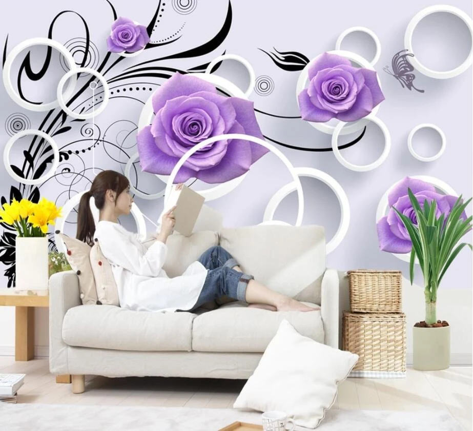 Beibehang Custom Tapete Wohnzimmer Schlafzimmer Wandbild 3d Lila Rose Blume Stereo Tv Sofa Hintergrund Wande Wandbild 3d Tapete Custom Wallpaper 3d Wallpapermural 3d Wallpaper Aliexpress
