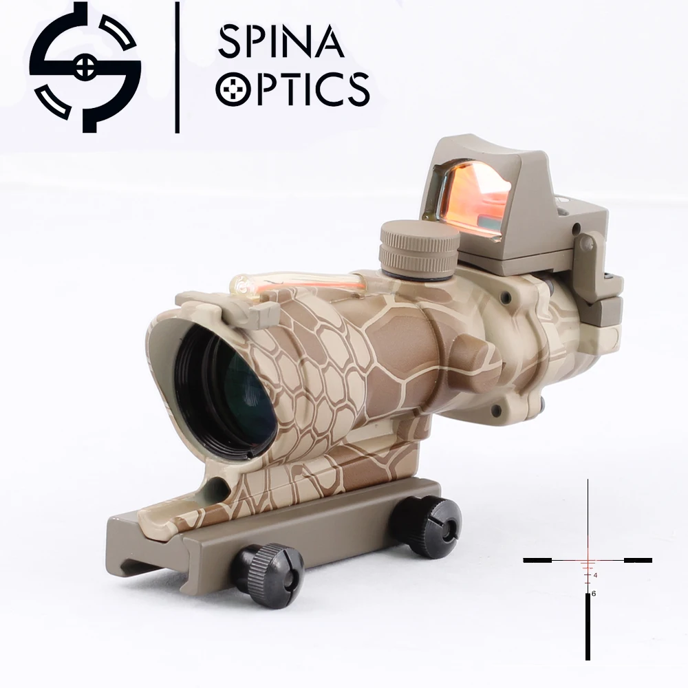 

SPINA OPTICS Tactical ACOG 4X32 Style Fiber Source Red Illuminated Optical Rifle Scope with RMR Micro Red Dot Python camouflage