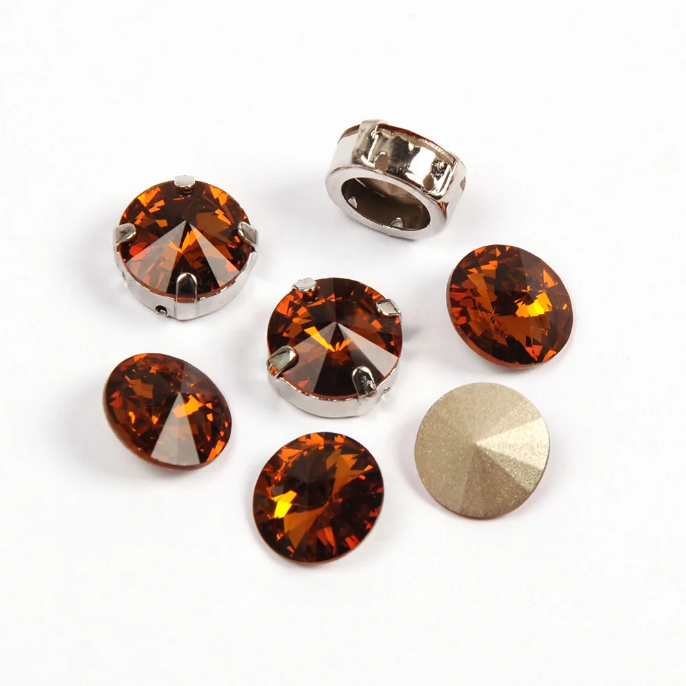 

K9 Strass 1122 Rivoli Crystal Foiled Smoked Topaz with setting Silver or Gold claw rhinestones for needlework