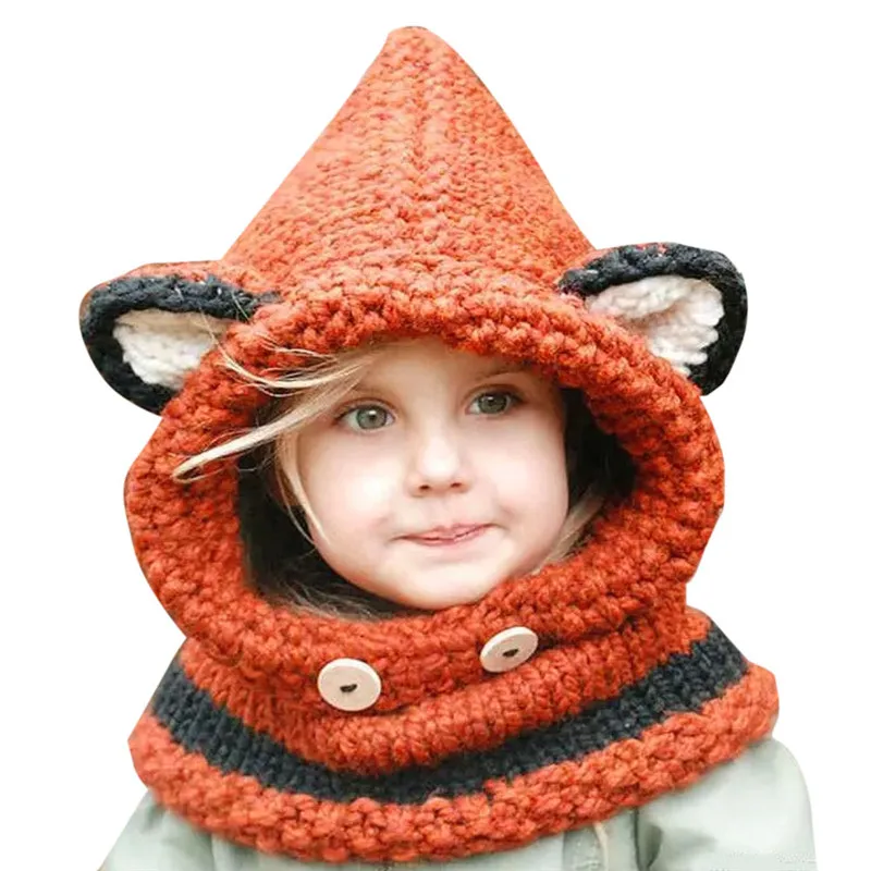 Дизайн, детская шапка, шапка с кошачьими ушками и лисой, зимняя шапка, Детская ветрозащитная шапка для мальчиков и девочек, вязаная шапка ручной работы - Цвет: as shown