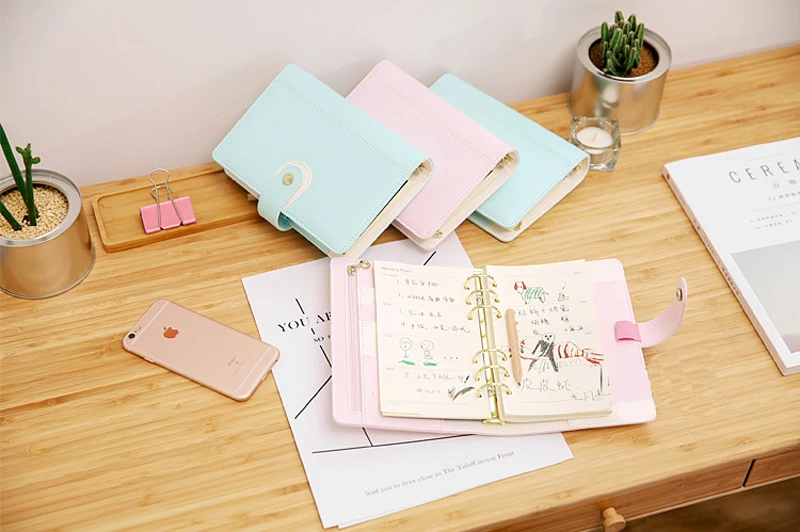 Macaron Cute Leather Spiral Notebooks Planner Notepad Agenda Organizador Office School Diary binder Weekly Planner stationery A6004