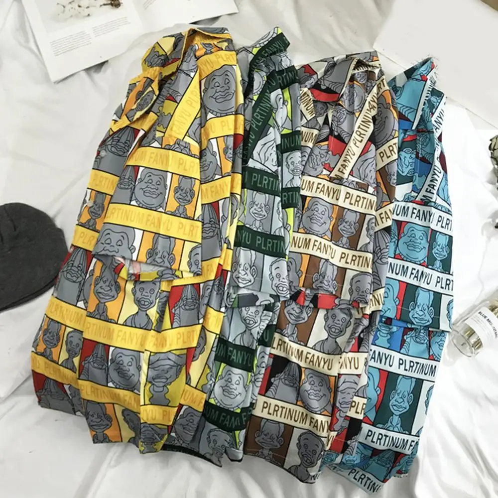 

Short Sleeve Men Shirt Hawaiian Casual Shirt Male Fit Summer Pattern Shirts Cartoon Printed Mens Dress Shirts Plus