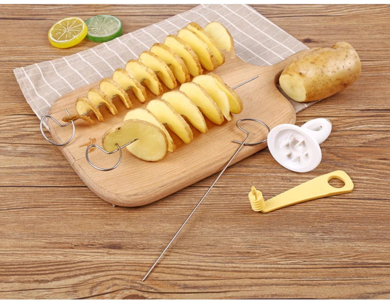 TUUTH 1PCS 3 String Rotate Potato Slicer Stainless Steel +Plastic Twisted Potato Slice Cutter Spiral DIY Manual Creative9
