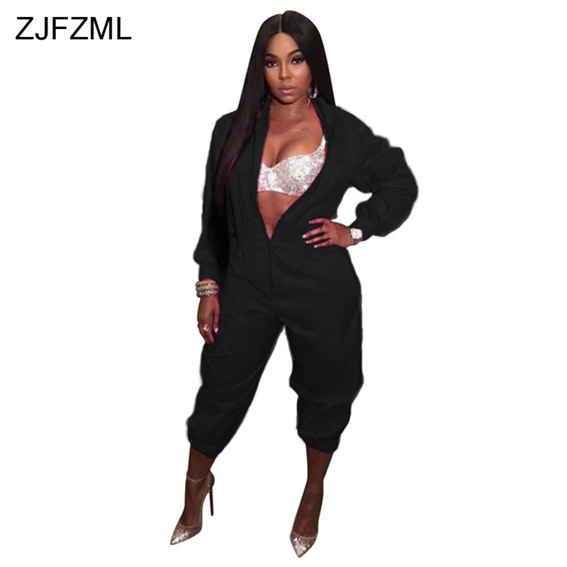 

Front Zipper Casual Jumpsuits For Women 2019 Rose Red Long Sleeve Stand Collar Party Bodysuit Stretwear Loose Club Body Feminino
