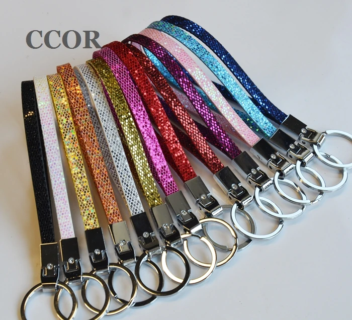 

Free Shipping, 50PCS 8mm Mixed Colour Paillette PU leather Keychain Key Rings Fit 8mm Slide Charms, Letters
