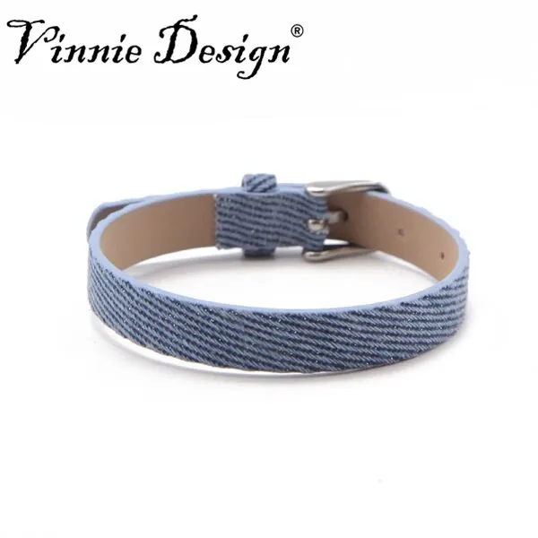

Vinnie Design Jewelry Personalized Blue Denim Leather Charm Band Wrap Bracelets Fit for 10mm Keeper Slide Charms