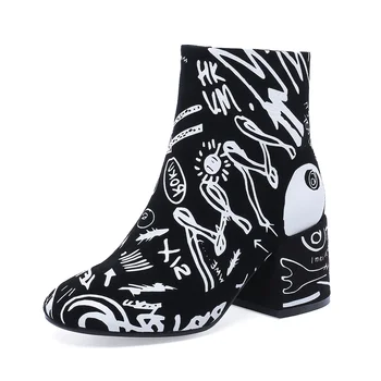 

Fashion women's ankle boots high quality fabric beautiful graffiti comfortable autumn winter shoes women's booties size 33-41