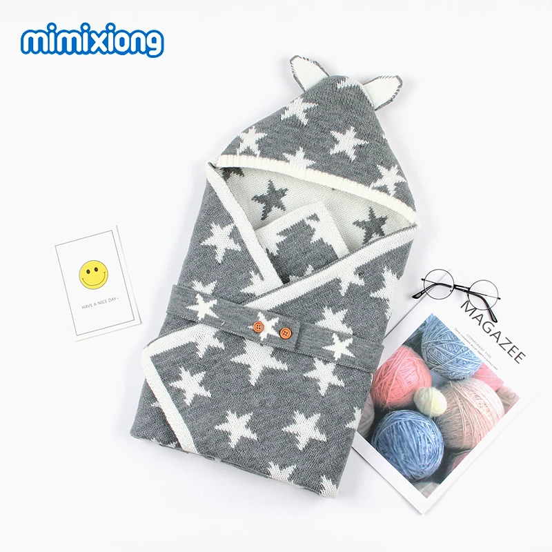 

Cartoon Bear Envelopes for Newborns Discharge Sleeping Bags for Stroller Autumn Grey Star Knitting Infant Sleep Sacks 0-6Months