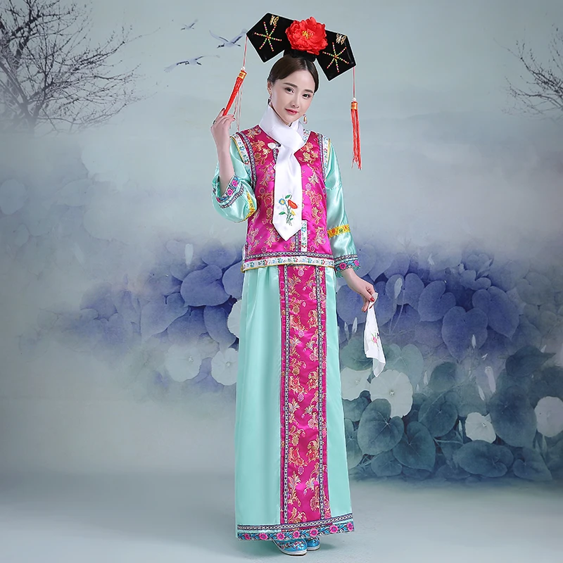 5 видов цветов Новые Вышивка девушка династии Цин костюм принцессы женская древний суд платье для косплея для выступления