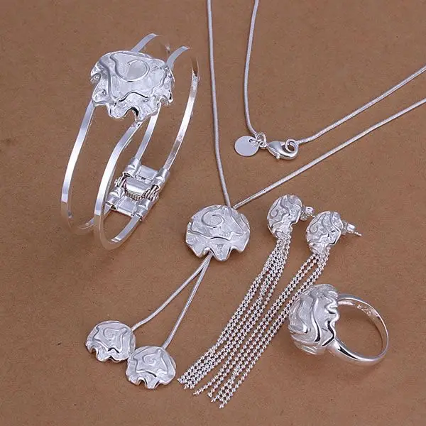 

S324 925 sterling silver jewelry set, fashion jewelry set Rose Ring Drop Earrings Bangle Necklace S324 /aphajgoa gflaowsa