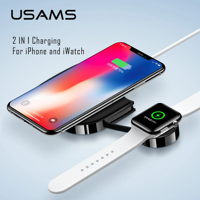 USAMS QI Wireless Charger for iPhone X Samsung Xiaomi 10W Portable External Battery Apple Watch S1 S2 S3 S4 | Мобильные телефоны и