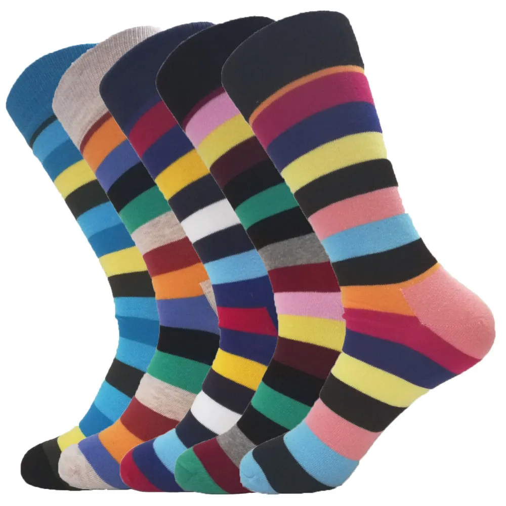 WTEMPO 5 pair/lot Colorful Striped Design Socks Women Casual Cotton ...