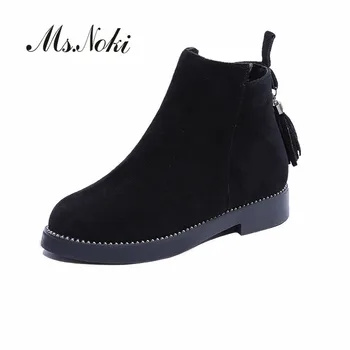 

Fashion frings solid women boots winter wedge square toe round toe female botas zip warm plush woman ankle boot sweet girl shoes