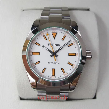 

PARNIS 40MM White Dial Mechanical Men Watch Stainless Steel Band Miyota 8215 Automatic Self-Wind Men's Watches Man Clock Sports
