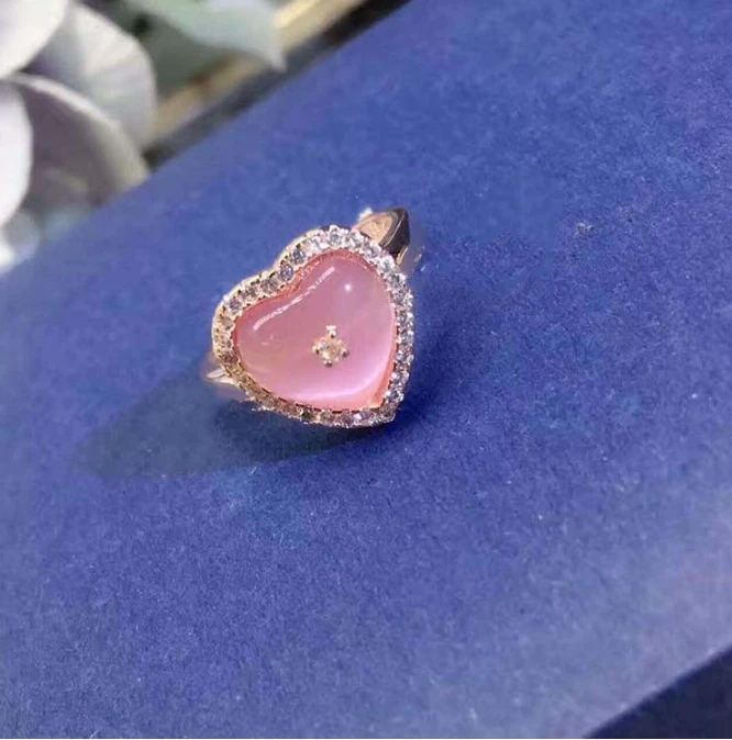 

Pure 925 Sterling Silver Heart Shape Pink Crystal Stone Wedding Ring For Women Silver jewelry Valentine's Day Gift Wholesale