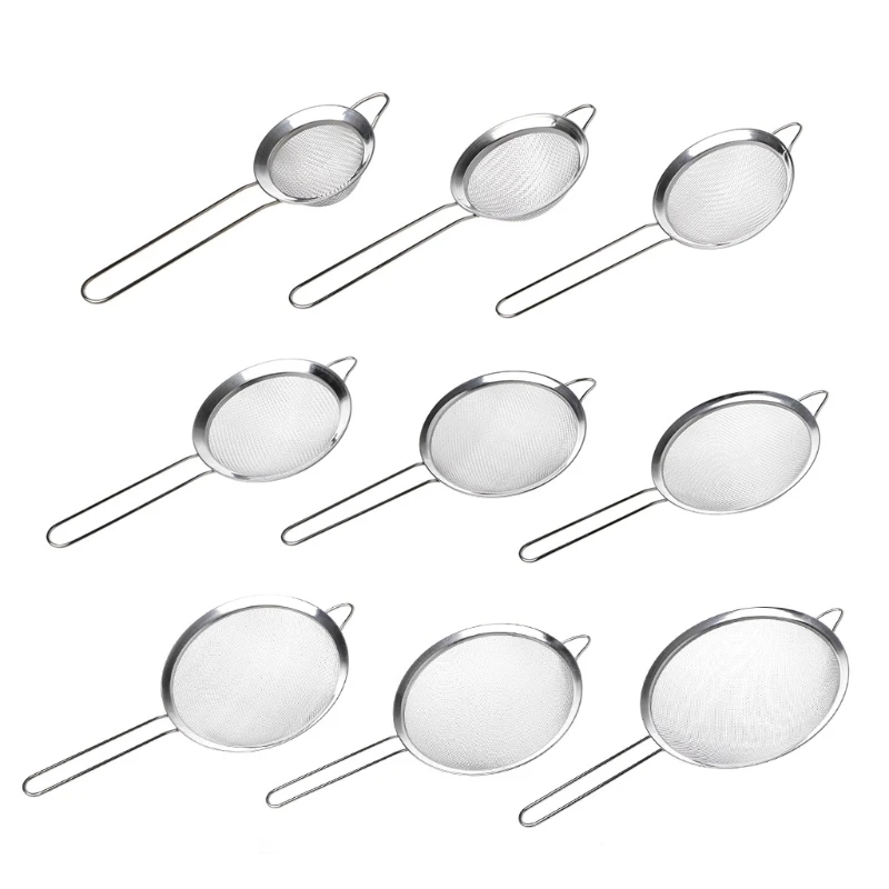 

Kitchen Stainless Steel Flour Tea Strainer Mesh Colander Sieve Filter Sifter Optional Size