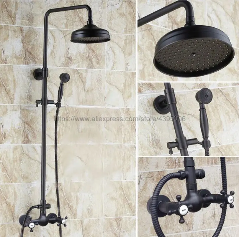 

Oil Rubbed Bronze 8 inch Rain Shower head Shower Faucet Set Double Handle Bathroom Shower Mixer Taps Brs497