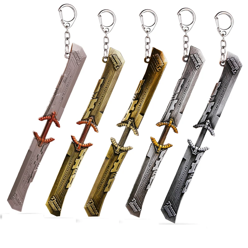 

Hot Avengers 4 Thanos Keychain Double-edged Sword Glove Gauntlet Key Chain Metal Pendant Keyring llaveros Movie Jewelry