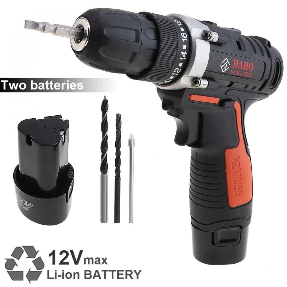 

AC100-240V Two-speed Adjustment Button Cordless 12V Electric Drill / Screwdriver for Handling Screws/Punching
