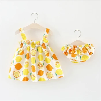 

Baby Newborn Girl Dress Clothes Sets Infant Costume Outfit Baby Suits Lemon pattern Baby Dress+shorts Toddler 2pcs Suit Sets