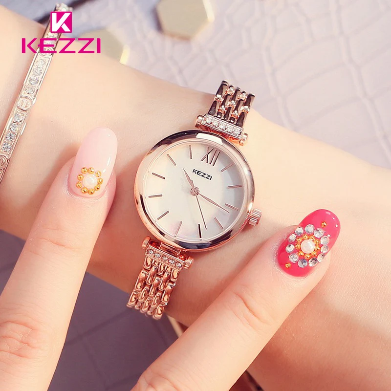 Kezzi Brand Quartz Watch Fine Rhinestone Bracelet Luxury Full Stainless Steel Women Dress Relogio Feminino | Наручные часы