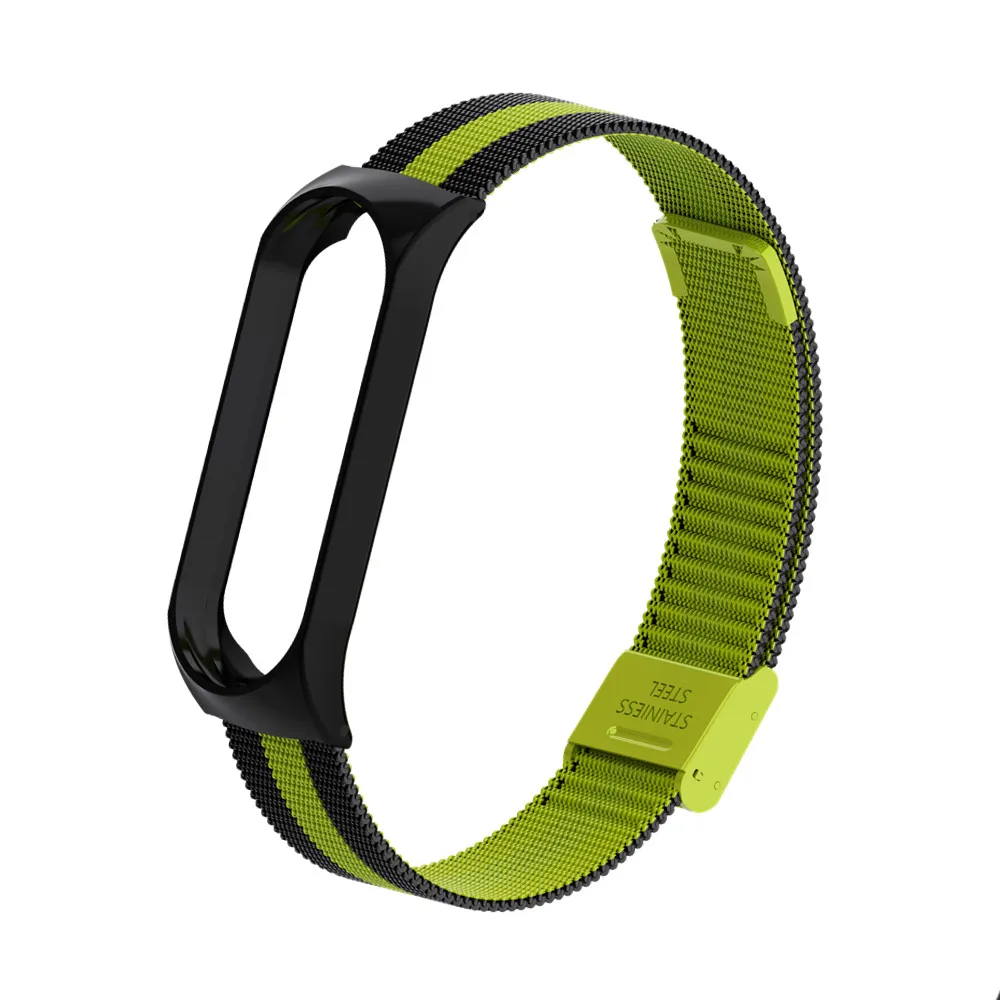 Mi Band 4 Strap Bracelet Wrist Metal Screwless Stainless Steel Miband 4 Wristbands Pulseira Miband4 For Xiaomi Mi Band 4 Strap - Color: Black green