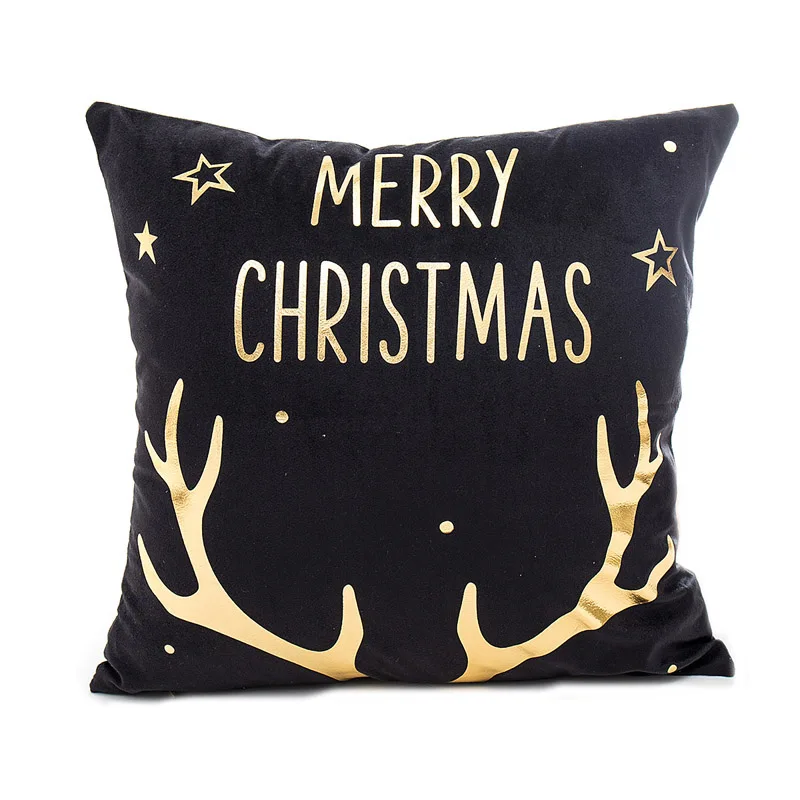 Black Soft Fabric Gold Printed Merry Christmas Pillow Case Christmas Home Party Decoration 45*45cm Christmas Pillowcase