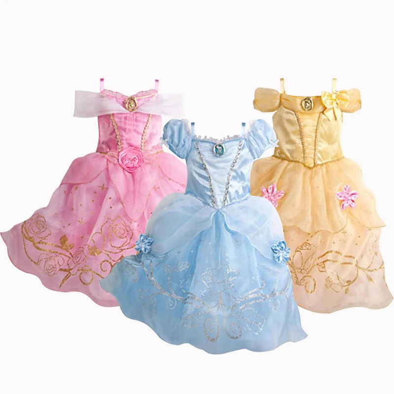 

New Girls Dresses Cartoon Cosplay Cinderella Princess Dress Kids Summer Dress For 2-10 Years Old 3 Color Baby Children Clothing