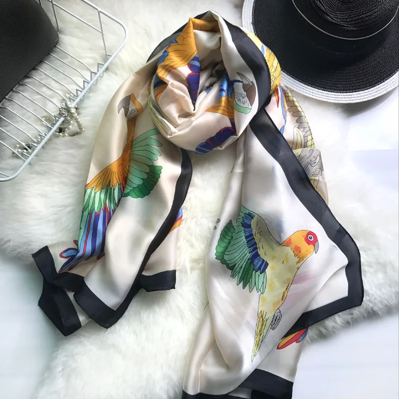 Luna& Dolphin, Женский шифоновый шелковый шарф, 180x90 см, шали, светильник с принтом попугая, розовые, черные шарфы, шифоновая мягкая большая шаль, палантин, бандана