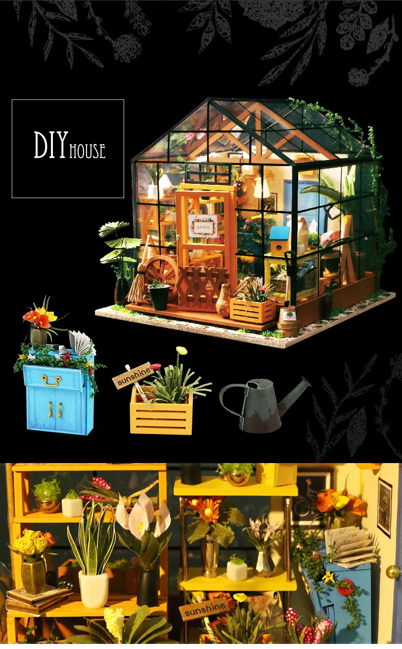 Casa de Boneca Brinquedo de Madeira Casas de Bonecas em Miniatura Brinquedos com Móveis Robotime Faça Você Mesmo Miniatura Led Luzes Presente Aniversário 2 madeira miniatura casas de bonecas em miniatura