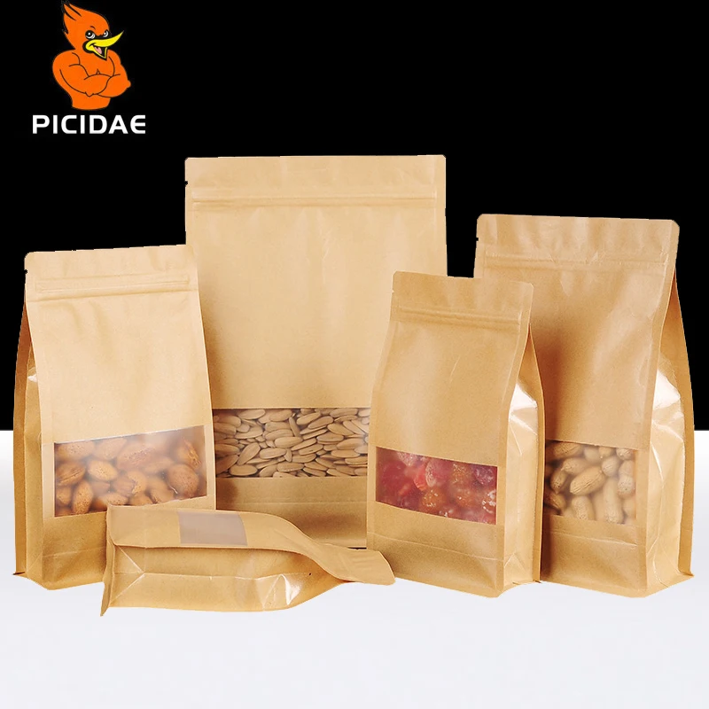 

Kraft Paper Eight Side Seal Storage Bag Packing Organ Frosted Window Nut Snack Food Zip Lock Standing Zipper Chocolate Coffee