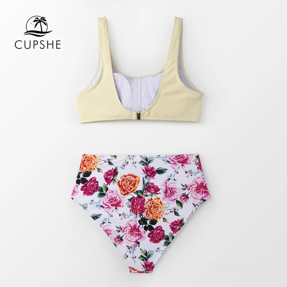 CUPSHE однотонный купальник бикини с завязками спереди и цветочным принтом высокой