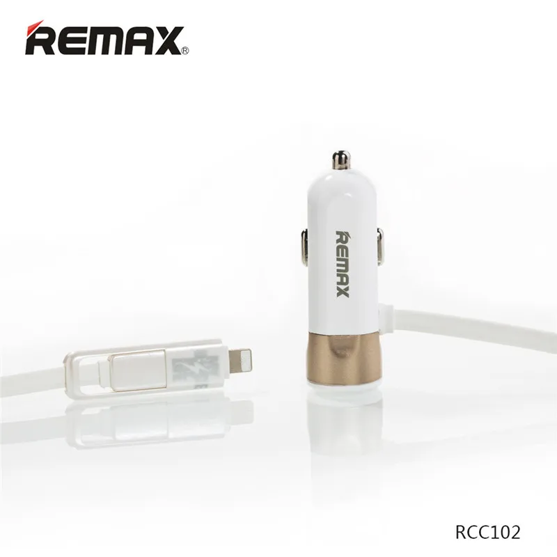 Автомобильное зарядное устройство remax 3.4A USB с кабелем 2в1 Быстрая зарядка для смартфонов iPhone iPad samsung huawei - Тип штекера: White