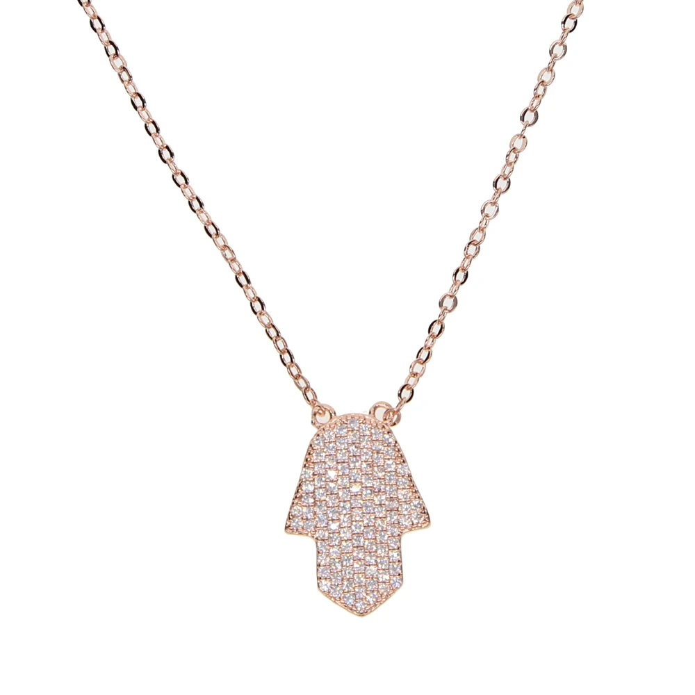 

Lucky Hamsa hand pendant pave zircon Wish Card Necklaces rose Gold color Links Chains For Women Jewelry Gift With Wish Card