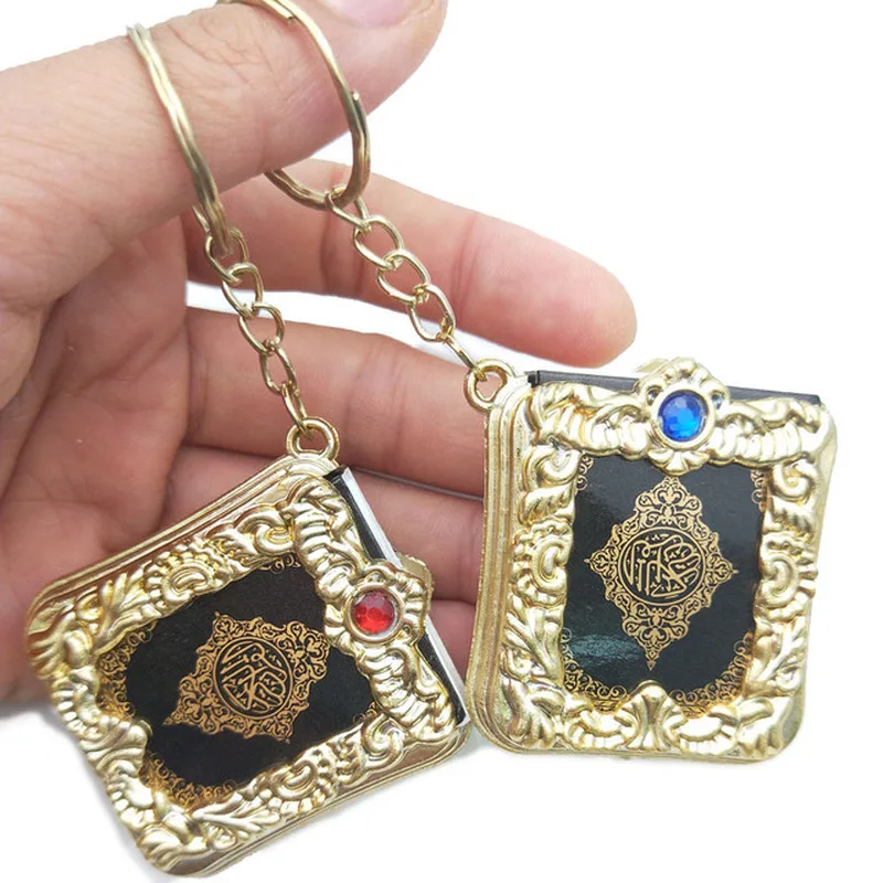 

Wholesale New Muslim Keychain Resin Islamic Mini Ark Quran Book Real Paper Key Chains 12 Pieces Per Box, Two Colors Per Box