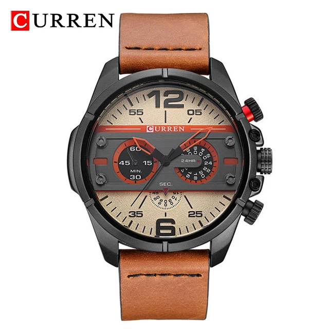 Мужские часы CURREN с кожаным ремешком, роскошные брендовые военные часы с хронографом, мужские спортивные водонепроницаемые кварцевые наручные часы, мужские часы - Цвет: Brown