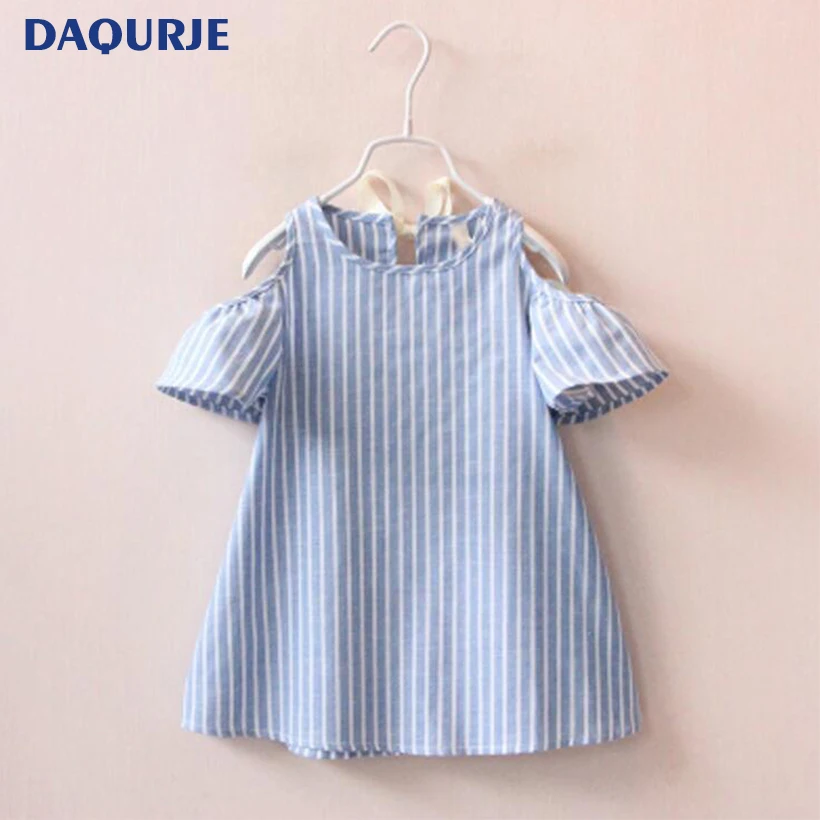 

Hot 2017 New Fashion Summer Girls Dress Strapless Strap Cotton Princess Dress Striped Children Clothing Vestidos Girls Clothes