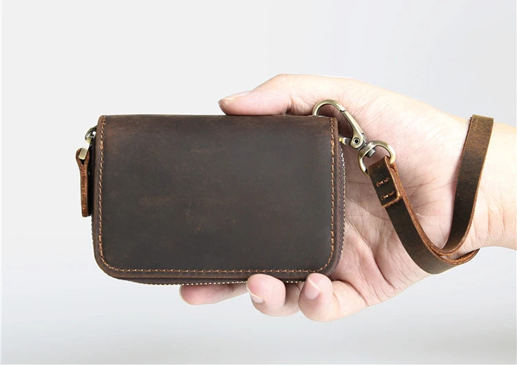 Genuine Cow Leather Men Key Wallet Vintage Car Key Case Holder Money Card Holder