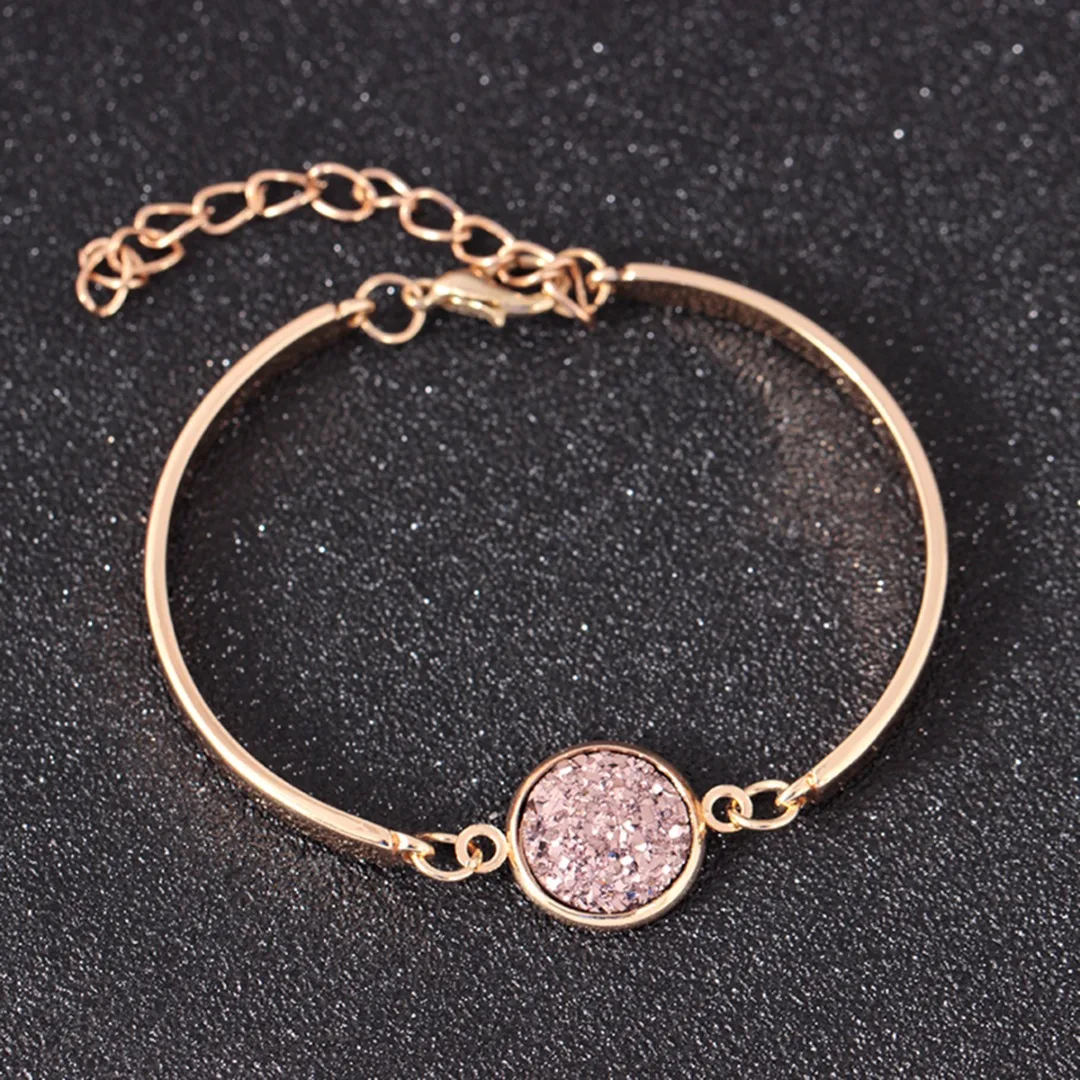 Fashion Charm Quartz Bracelet bisuteria mujer Simple Gold Silver Round Stone Resin Druzy Bangles Bracelets Jewelry Shellhard