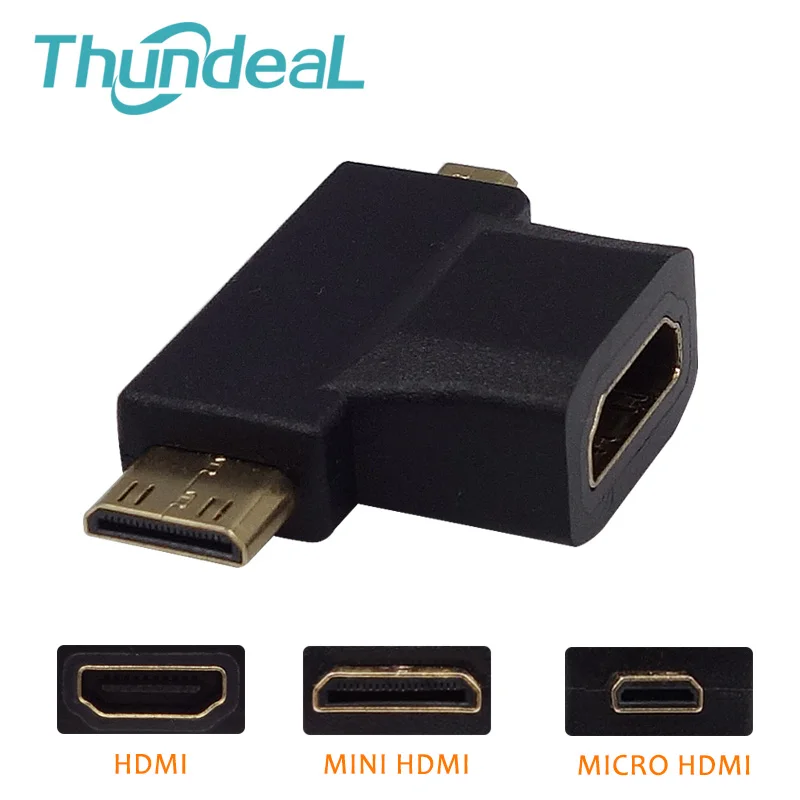 T 3 в 1 V1.4 Высокоскоростной 1080P HDMI Женский к Mini Micro HDMI Мужской адаптер 90 градусов угловой конвертер типа HDTV