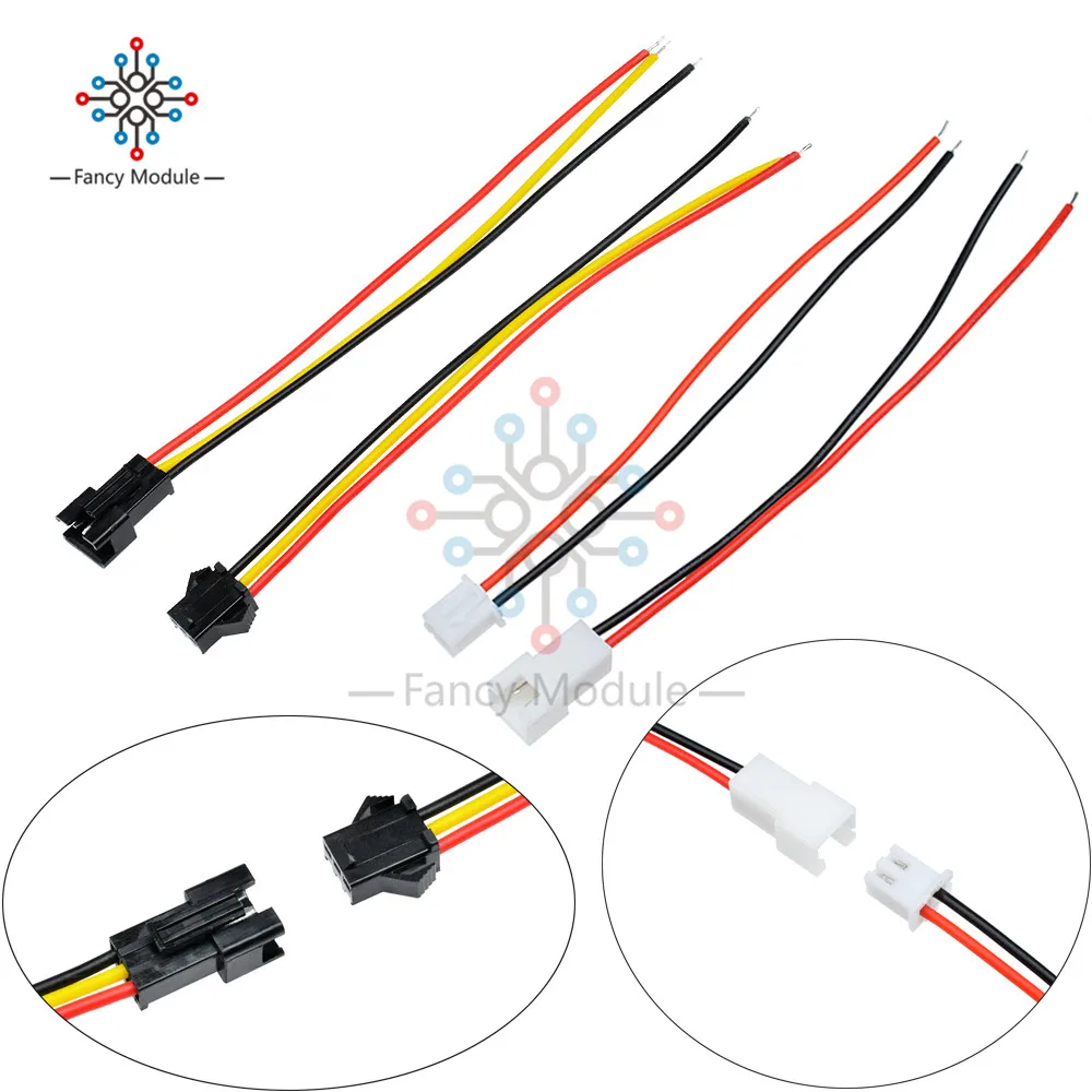 

10Pairs 10cm 15cm 30cm Long JST SM 2Pins 3Pins Plug Male to Female Wire Connector spacing 3MM 2.54MM